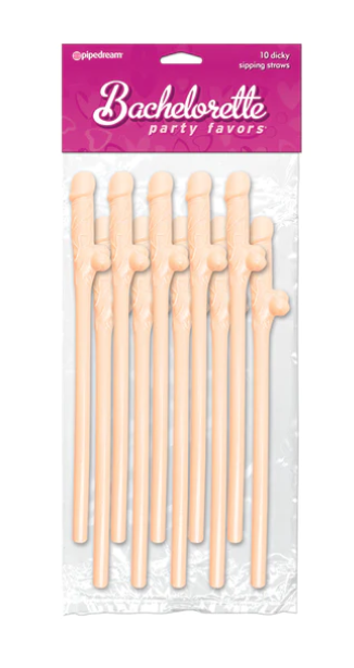 Bachelorette Party Favors 10 Dicky Sipping Straws - Light