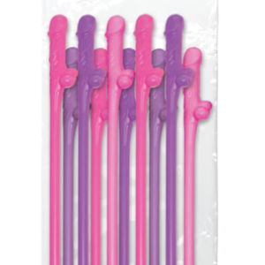 Bachelorette Party Favors 10 Dicky Sipping Straws - Pink & Purple