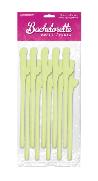 Bachelorette Party Favors - Dicky Sipping Straws - Glow-in-the-Dark - 10 Piece