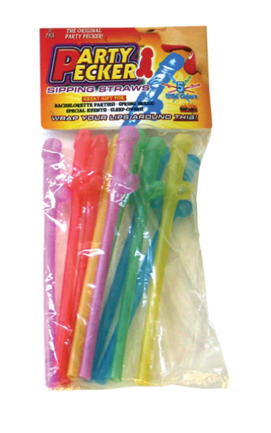Party Pecker Sipping Straws 10 Pc Bag - 5 Assorted Colors