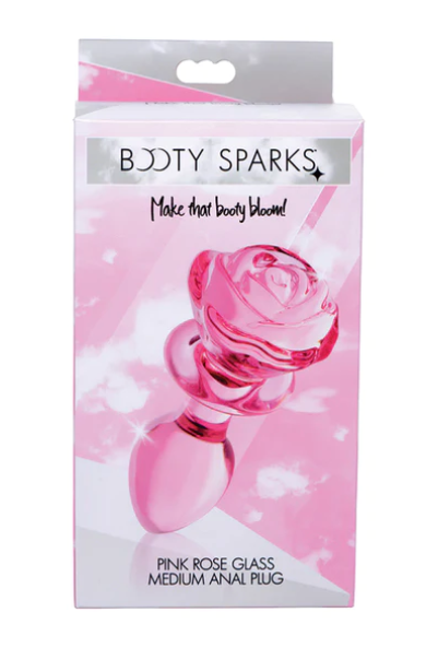 Booty Sparks Pink Rose Glass Anal Plug-Medium