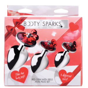 Booty Sparks Red Gem with Bells Anal Plug Set