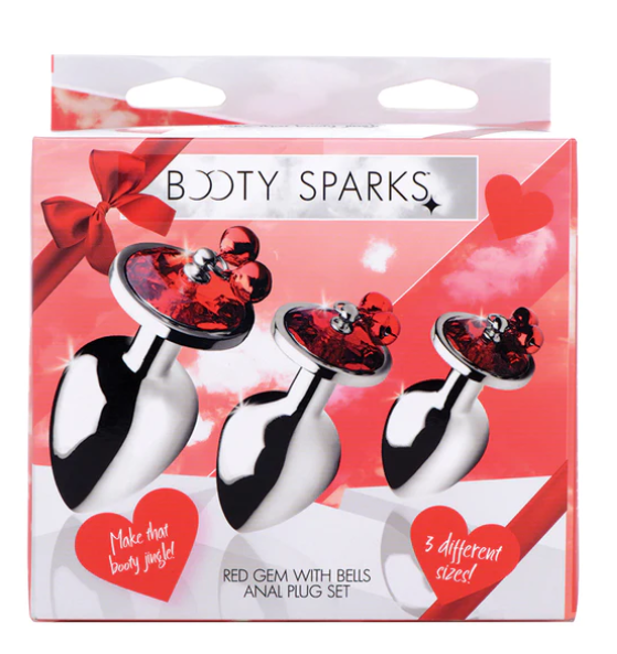 Booty Sparks Red Gem with Bells Anal Plug Set