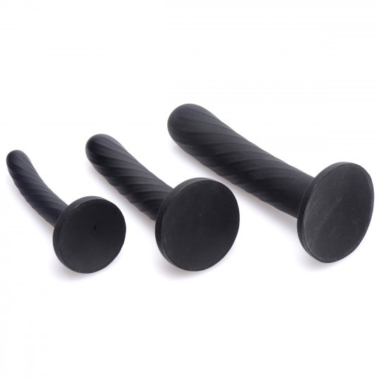 Trinity Strap-On Silicone 3 Piece Dildo Set - Black - Image 4