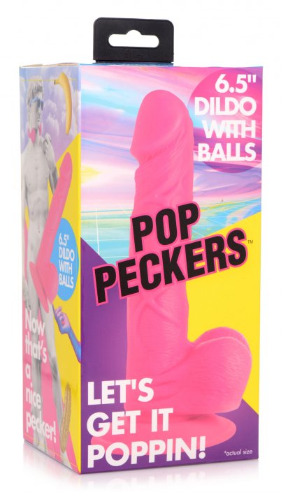 6.5 Inch Dildo with Balls - Pink - Image 9